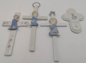 4 Vintage betender Junge Mädchen Porzellan Kreuz Kruzifix Erstkommunion - Bild 1 von 9