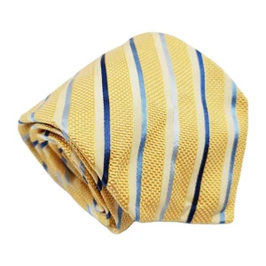 XMI Platinum Necktie Gold Stripe Pattern Men's Silk Neck Tie Jacquard Fabric - Picture 1 of 6