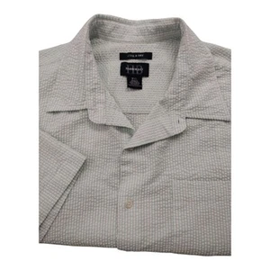 Men's Harbor Bay Seersucker Green White Stripe Button Up Short Sleeve Shirt XL - Picture 1 of 5