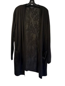 Lafayette 148 New York Knit Black Open Drape Front Cardigan Sz Large Lace Back - Picture 1 of 12