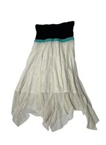 Billabong Long Tunic Tube Top Asymmetrical Lace Sz Small Ivory Black Beach Boho - Picture 1 of 11