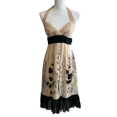 Vestido Babydoll de Seda BCBG Max Azria Para Mujer Y2K Talla 4 Floral Cuello Halter Fairycore Foto 1 de 4
