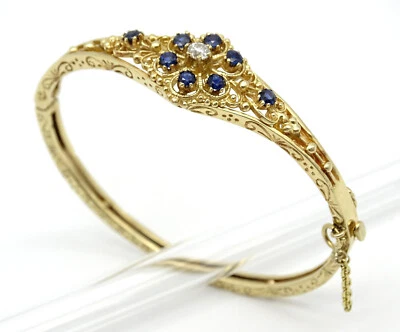 Armreif 585er Rotgold 14 Karat mit Saphiren & Brillanten Handarbeit Kaiserreich - Bild 1 von 4