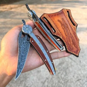 Coltello in piuma da collezione fatto a mano lusso Damasco coltello da tasca cuscinetto a sfera - Foto 1 di 20