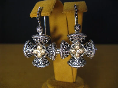 PENDIENTES CRUZ MALTÉS BARBARA BIXBY PIEDRA PRECIOSA FLOR COLGANTE TOPACIO SS 18K Regalo Foto 1 de 3