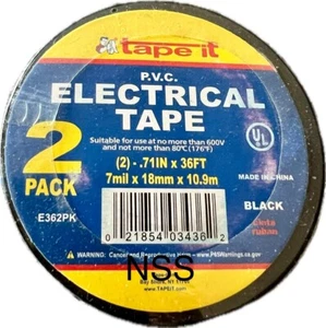 Tape it P.V.C Electrical Tape 0.71" inches X 36’ Feet Black NEW 2 PACK - Picture 1 of 1
