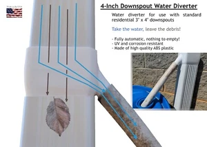 Downspout rain water diverter - WHITE - for 4-inch aluminum spout - Made in USA - Picture 1 of 6