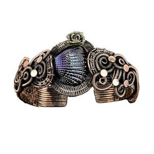 Titanium Coated Shell Copper Wire Wrapped Flower Cuff Adjustable Bangle - Picture 1 of 7