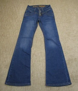Cruel Girl Jeans Women 25 Blue Low Rise Flared Button Fly Bareback Pants Hannah - Picture 1 of 9