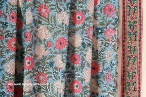 Indian Hand Block Print Flower Beautiful Blue 100% Cotton Women Dress Fabric Art - Picture 1 of 6