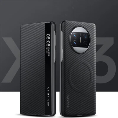 Magnetic Carbon Fiber Pattern Leather Case For Huawei Mate X3 X5 X6 Flip Cover - Image 1 of 4