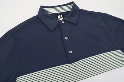 Camisa Polo Footjoy Para Hombres Mediana Azul Marino Rayas Golf PGA Tour Performance Foto 1 de 4