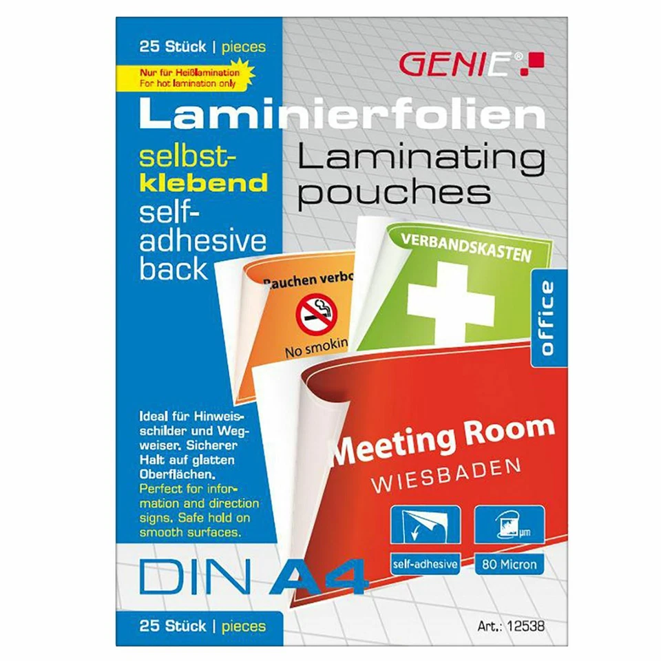 25 Stück Laminierfolien DIN A4 mit selbstklebender Rückseite