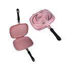 PINK DOUBLE SIDED FRYING PAN DIECAST MARBLE COATING FOLDABLE FLIP FRY GRILL 32CM