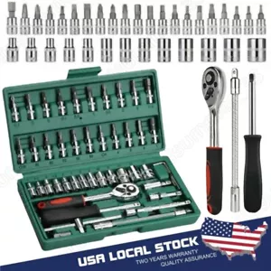 46 Pcs Socket Wrench Set 1/4" Drive Ratchet Metric Kit Garage Car Repair Tool US - Picture 1 of 12