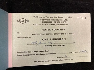 1957 WHITE SWAN HOTEL LUNCH VOUCHER, STRATFORD-ON-AVON, SCOTTISH OMNIBUSES TOUR - Picture 1 of 4
