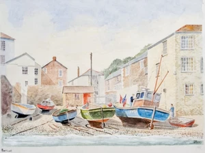 Portloe Cornwall Pintura Original Firmada Acuarela Paisaje De Colección 1993 - Imagen 1 de 9