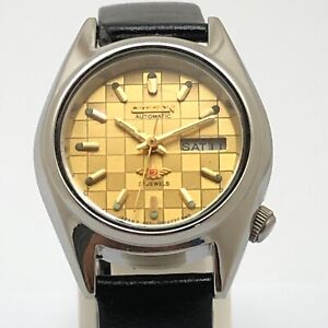 Vintage Style Citizen GOLD Dial Day Date Automatic 21-Jewels Wrist Watch Working