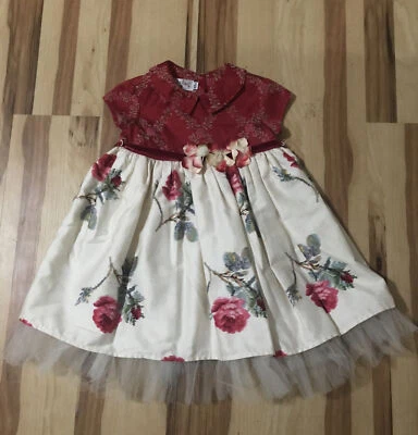 Baby Lulu Floral Boutique Dress  12 months Red Ivory - Image 1 of 4