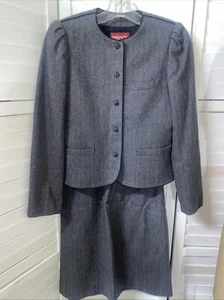 VTG 90s Sasson Skirt Suit Blazer Gray Size Small 5/6 Paris New York Wool Blend - Picture 1 of 9