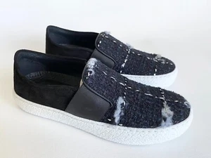 CHANEL BLACK SUEDE NAVY TWEED LOAFERS BOAT MOCCASINS SNEAKERS SLIP ON SHOES 35 - Picture 1 of 12