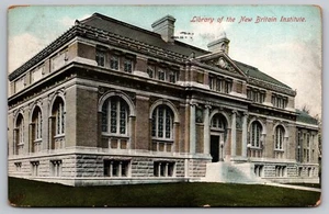 Postcard: Library, New Britain Institute, CT, M. N. Co., No. 7320 Posted 1907 - Picture 1 of 2
