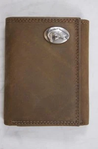 ZEP PRO Largemouth Bass Fish Crazy Horse Leather trifold Wallet Tin Gift Box - Picture 1 of 12