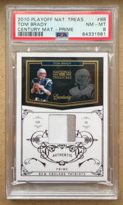 PARCHE DE CAMISETA DE TOM BRADY 2010 NATIONAL TREASURES PRIME GAME USADO GU #/50 PSA 8 Foto 1 de 2
