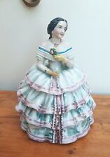c1860 AICH Porcelain Figural Jar Lady in Lavender Lustre Dress Lace Trim