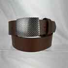 Bison Designs Mens Belt 32 Brown Leather Diamond Plate Buckle Made In Usa
