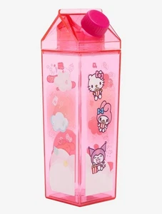 Sanrio Characters Pink Milk Carton Water Bottle Hello Kitty And Friends - Picture 1 of 2