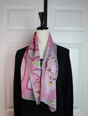 VTG Auteuil Fabrics Grey Pink Paisley Satin Rectangle Scarf Italy 45"L x 12.5" - Photo 1/4