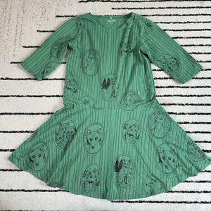 Mini Rodini Kids Girls Green Stripe Fox Family Dress Size EU 140-146  US 10-11 - Picture 1 of 8