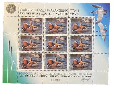RARE Russia, 1989 Waterfowl Duck Stamps Sheet Of 9 MNH Stamps W/Artist Autograph - Image 1 of 2