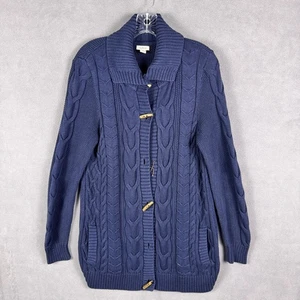 LL Bean Damen M Fischer Strick Cardigan Zopfmuster dunkelblau - Bild 1 von 9