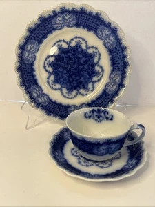 Antiker WH Grindley Marlborough Flow blau 9" Teller & Tasse und Untertasse 1800er - Bild 1 von 11