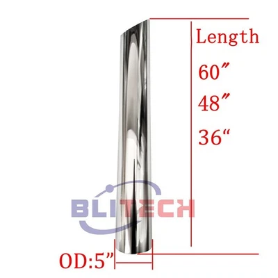 Tubo de escape cromado 5" ODx 36" 48" 60" corte inglete tubo Freightliner Peterbilt Foto 1 de 4