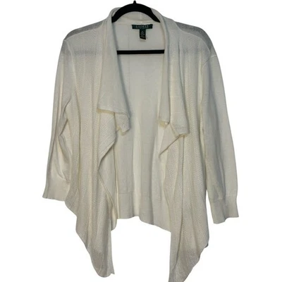 Cárdigan Lauren Ralph Lauren Crema Mezcla de Lino Frente Abierto Estilo Cascada M Foto 1 de 4