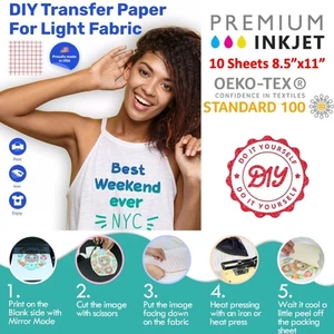 INKJET HEAT TRANSFER PAPER RED GRID 8.5" x 11" FOR LIGHT COLOR TSHIRTS 10Pk  - Picture 1 of 18