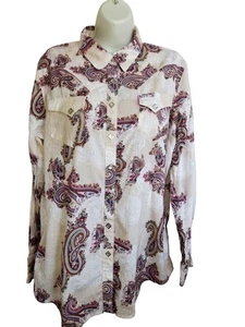 Ariat womens western cowgirl rodeo pearl snap Cream Paisley Button Down Shirt XL - Picture 1 of 4