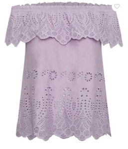 Katies Size AU XL 16 Womens Cold Shoulder Embroidered Top, Purple, BNWT, RRP $75 - Picture 1 of 6