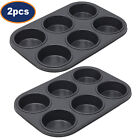 2Pcs Cupcake Tray 6 Cup Non-Stick Baking Mould Pan Muffin Brownies Carbon Steel