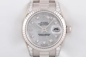 Rolex Lady Datejust 26 mm President 179239 oro blanco de 18 quilates mop esfera diamante asas - Imagen 1 de 4