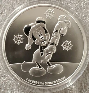 2020 Disney Mickey Mouse w/Candy Cane 1 oz. 999 Fine Silver Coin - Imagen 1 de 6