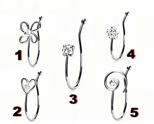 Piercings falsos de plata 925 sin agujero abrazadera nariz tapón anillo nasal piercing sintético - Imagen 1 de 17