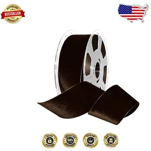 Imported Swiss 100% Nylon Velvet Ribbon, 2" x 11 yd in Chocolate for Weddings - Picture 1 of 2