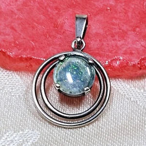 Opal Silber 835 Anhänger Jugendstil gepunzt 15 mm Durchmesser Opal 7 mm - Bild 1 von 14