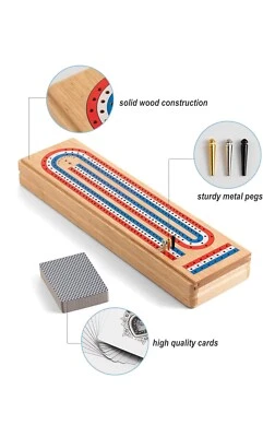  Cribbage Board Game Set with Large Storage Area, Solid Wood 3 Track Cribbage  - Image 1 of 3