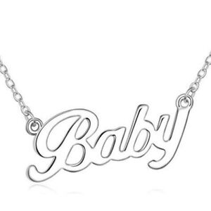 Women Crystal Baby Letter Choker Necklace Gold/Silver Pendant Chain Jewelry Gift