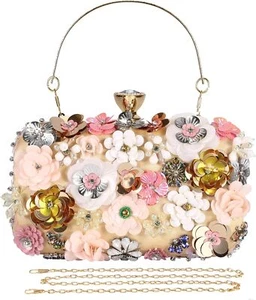 Selighting Colorful Flower Clutch Purse for Women Formal Evening Bag Apricot - Picture 1 of 7